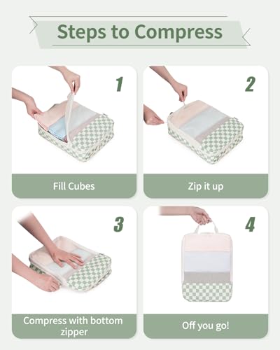 Narwey 6 Set Compression Packing Cubes for Travel Women Men, Travel Cubes for Carry On Suitcase, Durable Compression Luggage Organizer Bags (Combined Checkerboard)