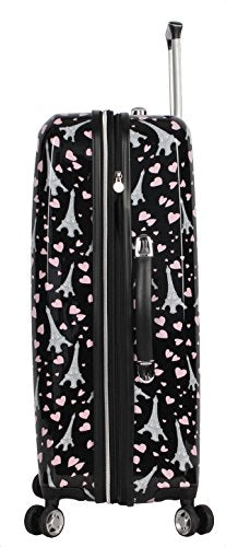 Betsey Johnson 26 Inch Checked Luggage Collection - Expandable Scratch Resistant (ABS + PC) Hardside Suitcase - Designer Lightweight Bag with 8-Rolling Spinner Wheels (Paris Love)
