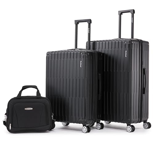 Rockland Costa Mesa 3 Piece Luggage Set, 2 Piece Hard Case Upright Luggages with Spinner Wheels and a 14" Polyester Tote Bag, (20"/24"/14" Tote), Black