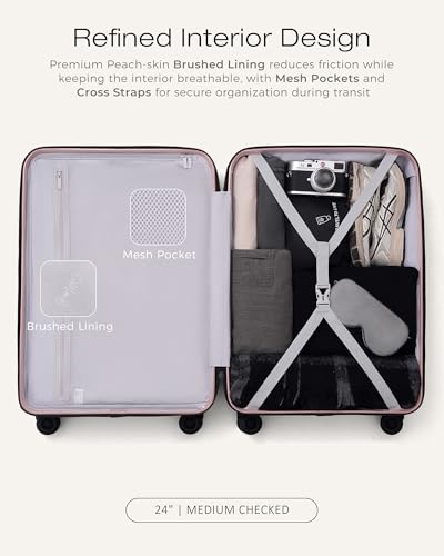 Coolife Luggage 3 Piece Set Hardside Lightweight Suitcases: Upgraded Durable PC Travel Luggage with Dual Spinner Wheels & TSA Lock, 20/24/28 (20'' Expandable Only), Pink