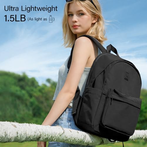Hanke Travel Backpack for Women Men, 15.6 Inch Laptop College Backpack, Lightweight Small Computer Bookbag, Water-Resistant Casual Daypack, Black