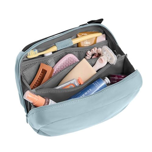 Away Amazon Exclusive Large Toiletry Bag - Water-Repellent Travel Toiletry Bag with Clamshell Opening, Interior Compartments, Exterior Zip Pocket - Sky Blue