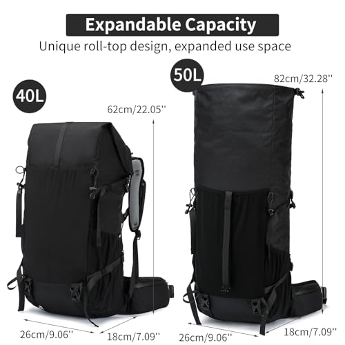 Hiking Backpack,40L to 50L Extra Large Capacity Hiking Bag,Internal Frame Camping Backpack,Upgraded X-PAC Lightweight Sport Daypack Travel Backpack Fit For Mountain Climbing Camping(Black)
