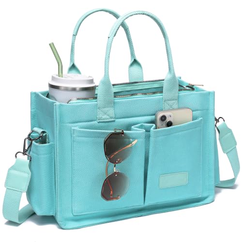 ZHMO Canvas Tote Bag for Women With Compartments and Zipper,Women's Bags Crossbody Bags Work Laptop Tote Bag Large Satchels Handbags Tote Purse Everyday Shoulder Bag for Travel Nurse Teacher Church