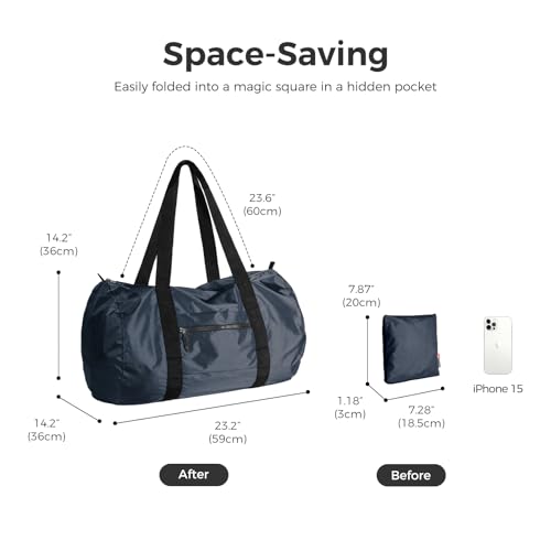 pack all 45L Foldable Duffel Bag, Water-Resistant Sports Gym Bag, Portable Weekender Bag Lightweight for Travel, Fitness and Camping (Navy Blue)