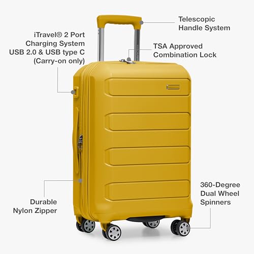 Traveler's Choice Pagosa Hardshell Expandable Luggage with Spinner Wheels, Yellow, 30-Inch Large