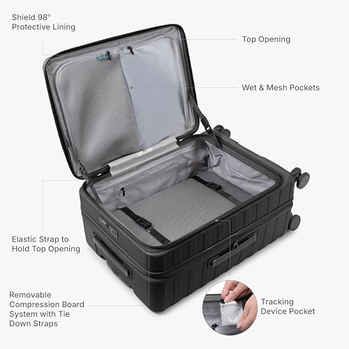 Traveler's Choice Novia Top Opening Expandable Polycarbonate Luggage with Spinner Wheels, Black, 25-Inch Medium
