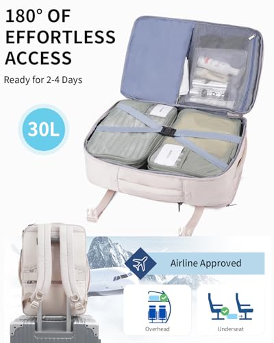 ECOHUB Carry On Travel Backpack, Expandable Airlines Personal Item Bag 18x14x8, Water Resistant 17 inch Laptop Backpack Flight Approved, 12 Pockets 30L Work Backpacks with Wet Pocket & Cable Slot