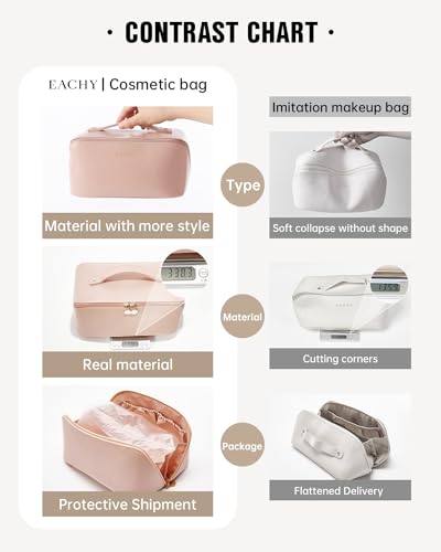EACHY Travel Makeup Bag, Large Capacity Cosmetic Bags for Women, Waterproof Portable Open Flat Toiletry Bag Make up Bag with Divider and Handle, Gifts for Women (Pink, Large)