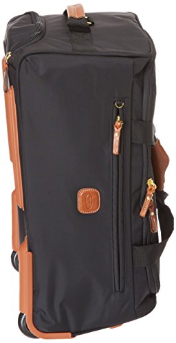 Bric’s X-Bag 21” Rolling Duffel – Water-Resistant Recycled Nylon Carry-On with Silent Wheels, Leather Details, Exterior Zipped Pocket, Garment Straps & Detachable Shoulder Strap – Black