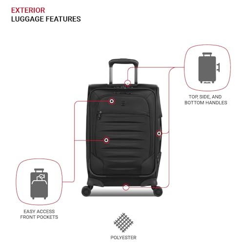 SwissGear Opulence Softside Expandable Luggage Black – 3-Piece Suitcase Set with Spinner Wheels (21/25/29) – Ideal for 2-3 Week Trips