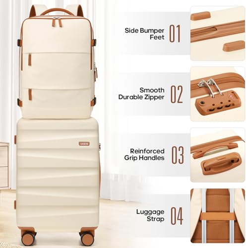 UKEIN Luggage Set with Backpack,Polycarbonate Carry On Luggage Airline Approved with Spinner Wheels, Hardshell Travel Suitcase with TSA Lock,Suitcase Set 3 Piece