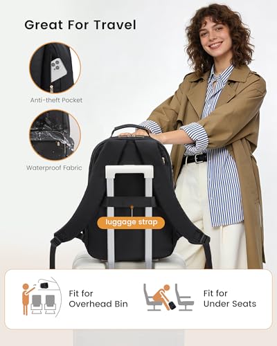 LOVEVOOK Laptop Backpack for Women with Large Capacity Cup Pocket, 15.6 inch Work Purse Travel Bag for Teacher Nurse, Waterproof Computer Business Back Pack, Cute Bookbag for College, Black