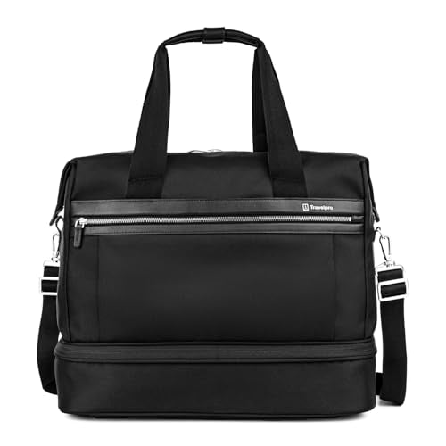 Travelpro Platinum Elite Carry on Soft Travel Drop-Bottom Weekender Bag, Overnight, Men and Women, Black, 18.5 Inch