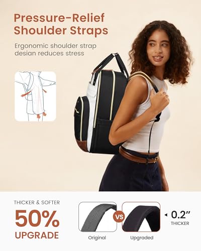 LOVEVOOK Laptop Backpack Women with Giant Tumbler Holder,15.6 inch Waterproof Work Travel Backpack Computer Laptop Bag,Cute College Nurse Teacher Backpack Purse,Gifts for Women & Men,Beige-Black-Brown