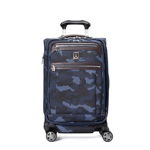 Travelpro Platinum Elite Softside Expandable Carry on Luggage, 8 Wheel Spinner Suitcase, USB Port, Suiter, Men and Women, Navy Camouflage, Carry On 21-Inch