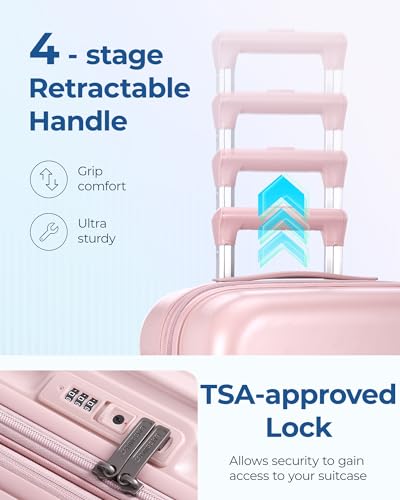 BAGSMART Hardside Expandable Luggage With Spinner Wheels, PC Lightweight Carry-On Luggage Airline Approved With TSA Lock, Durable Women Travel Suitcase Carry On 20 Inch, Pink