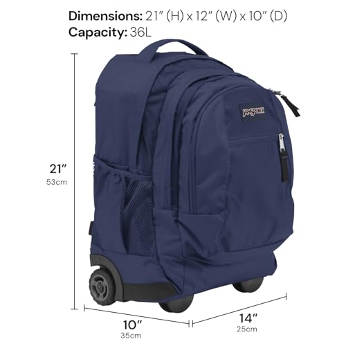 JanSport Driver 8 Rolling Backpack - Wheeled Travel Bag with 15-Inch Laptop Sleeve, One Size, Black