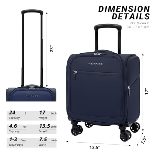 Verage Underseat Carry On Luggage with Wheels & USB Port,14 inch Wheeled Spinner Carry-on Luggages Bags for Airlines, Lightweight Overnight Suitcase for Men Women (14-Inch Compact Underseat Pro)