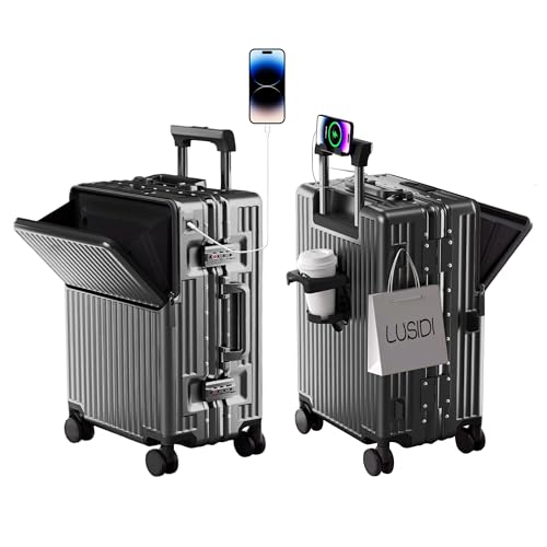 AIWEINY Carry on suitcase Zipperless Luggage,Polycarbonate Aluminum Hard Shell, Expandable Carry-On Suitcase with Spinner Wheels, 20 Inch Cabin