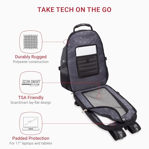 SWISSGEAR 1900 ScanSmart TSA Laptop Backpack Fits 17 Inch Laptop with RFID Protection and Tablet Pocket, Grey/Black, 19-Inch