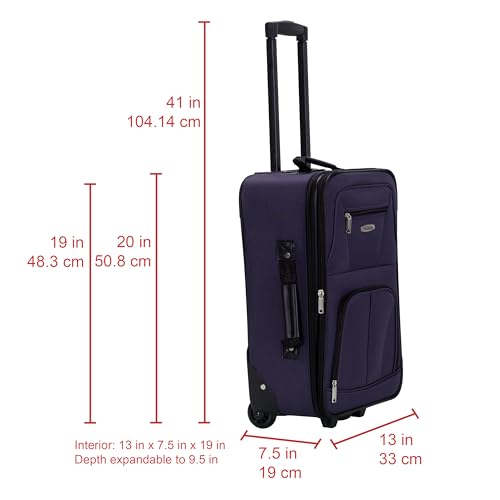 Rockland Fashion Softside 2 Piece Luggage Set, Expandable, (14" Tote/19" Upright), Purple