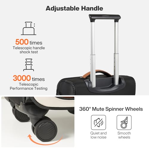mixi Carry On Luggage 20 Inch Softside Expandable Suitcase with Front Pocket, 22x14x9 Airline Approved Rolling Lightweight Travel Suitcases with Wheels & TSA (Black-Off White)