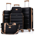 Eeeza Luggage Sets 5 Piece,Hard Case Suitcase Set with Spinner Wheels,Hardshell Lightweight Travel Luggage with TSA Lock (Black,20/24/28 Inch)
