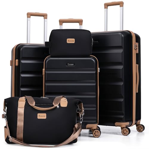 Eeeza Luggage Sets 5 Piece,Hard Case Suitcase Set with Spinner Wheels,Hardshell Lightweight Travel Luggage with TSA Lock (Black,20/24/28 Inch)