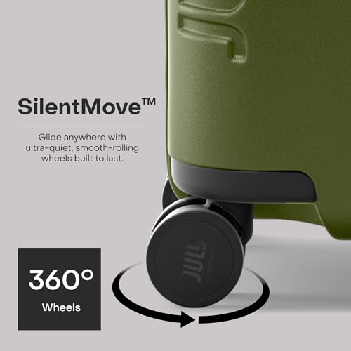 July Checked Plus with CaseSafe - 28.75" Built in Tracking, Airline Approved Check In Luggage with Wheels, Rolling Suitcase for Men & Women - Silent Spinner Wheels, Y-Strap - Moss