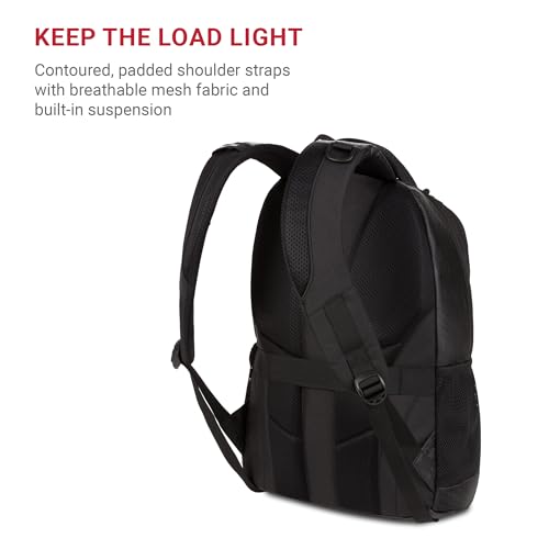 SWISSGEAR Cecil 18-Inch Laptop Backpack Fits 16-Inch Laptop, Travel Daypack with Organizer Pockets, Water Bottle Holders & Padded Straps – Black Hex