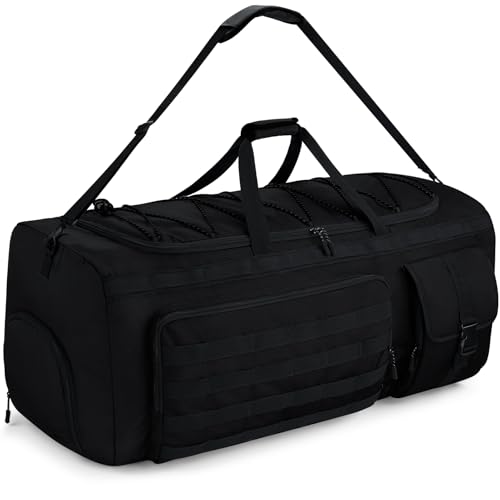 Gonex 130L Extra Large Duffel Bag for Men, Heavy Duty 3 in 1 Convertible Carry Travel Duffle, with Shoe Compartment, Tactical Loops, Sports Gear Bag for Family Trips (Black)