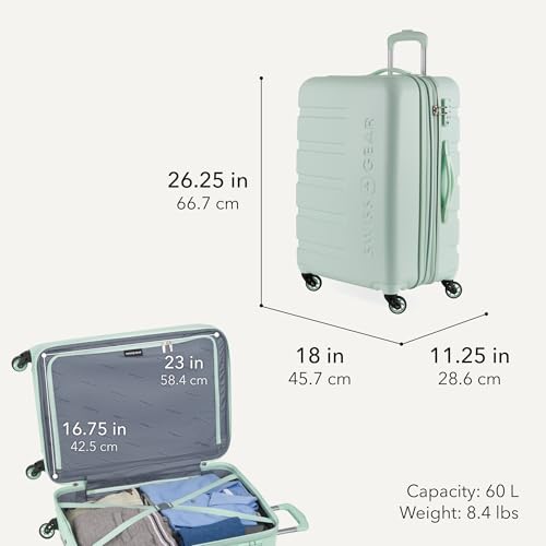 SwissGear 7366 Signature Hardside Expandable Luggage with Spinner Wheels, TSA Lock, Clearly Aqua, Checked-Medium 23-Inch