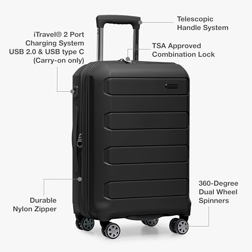 Traveler's Choice Pagosa Hardshell Expandable Luggage with Spinner Wheels, Black, 2-Piece Set (22/26)