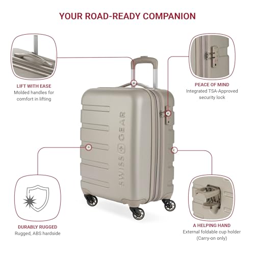 SwissGear 7366 Signature Hardside Expandable Luggage with Spinner Wheels, TSA Lock, Cup-Holder, Sand, 2-Piece Set (19/27)