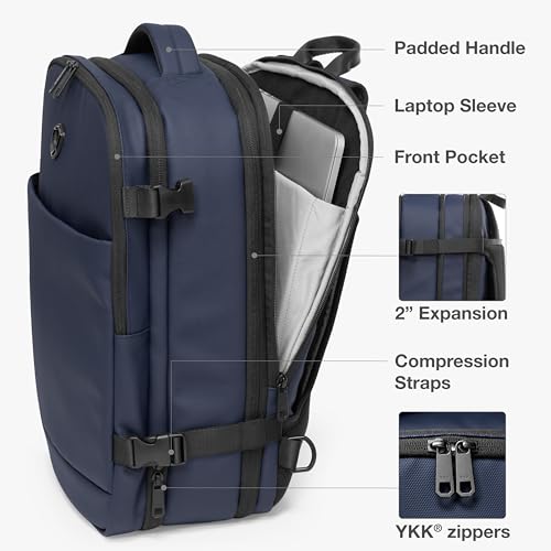 Traveler's Choice Markham 27L Backpack, Expandable, Business, Travel, Work, Office, Camping, Hunting, Fishing, Blue, Large