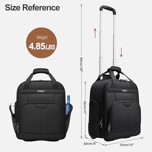 TIAWOLT Multi-functional 16-Inch Underseat Carry on Luggage With Wheels Softside Lightweight Compact Travel Business Suitcase bag for Pilots and Crew,Black