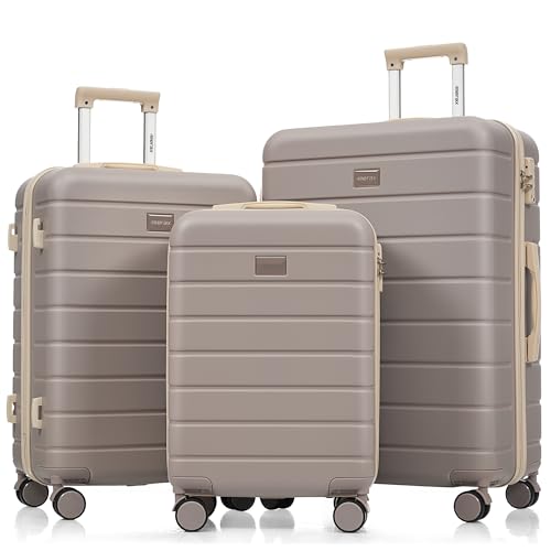 Merax 3 Piece ABS Hardshell Luggage Sets Spinner Wheel Suitcase TSA Lock Suit Case, Rosybrown, 20/24/28 Inch