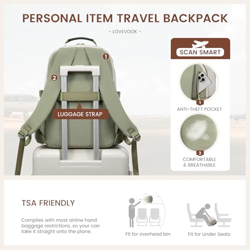 LOVEVOOK Laptop Backpack for Women with Pouch Pocket for Large Capacity Cup,15.6 Inch Laptop Computer Bag Travel Backpack Purse,Waterproof Work College Teacher Bags,White-Bean Green-Dark Olive Green