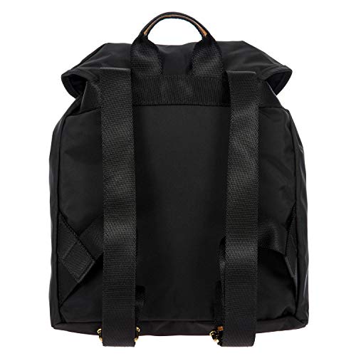 Bric's X-Travel Piccolo City Backpack 10", Water-Resistant Satin Nylon Daypack with Leather Details, Drawstring Closure, Adjustable Straps and Multi-Pocket Organization - Black