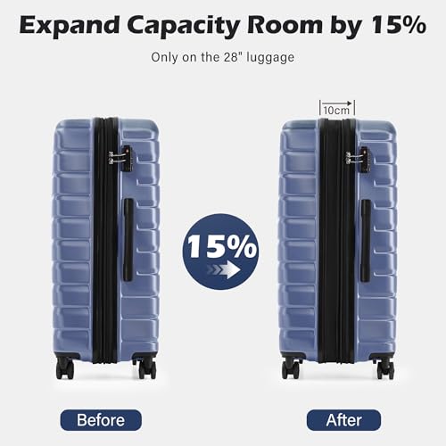 Coolife Luggage Sets, 3 Piece Hard Shell Suitcase Set with Spinner Wheels, Expandable Large Checked Luggage, Lightweight Rolling Carry On with TSA Lock Blue