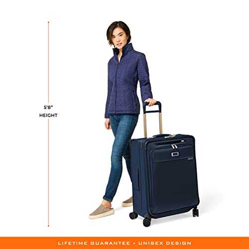 Briggs & Riley 26" Medium Expandable Spinner - Checked Luggage for Travel, Suitcases with Wheels, Softside Rolling Bag for Men & Women, Self-Repairing Zipper - Baseline Collection, Navy