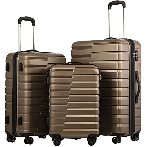 Coolife Luggage Sets, 3 Piece Hard Shell Suitcase Set with Spinner Wheels, Expandable Large Checked Luggage, Lightweight Rolling Carry On with TSA Lock Brown