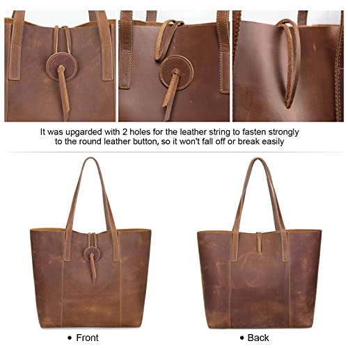 S-ZONE Vintage Genuine Leather Tote Bag for Women Large Shoulder Purse Handbag