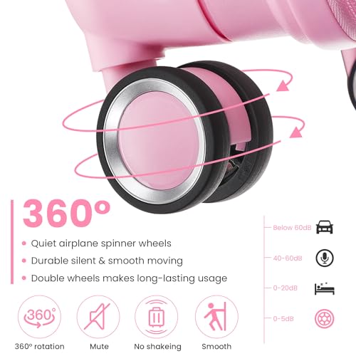 Merax 4 Piece Luggage Set, PP Lightweight Expandable Suitcase with Spinner Wheels and TSA Lock, 14”20”24”28”, Pink