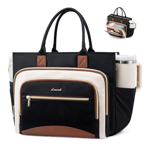 LOVEVOOK Work Tote Bags for Women,Laptop Tote Bag for Women With Large Cup Holder,Teacher Nurse Bags With Accordion File Organizer Pocket,Multi-Pockets Professional Briefcase Business Purses Handbag