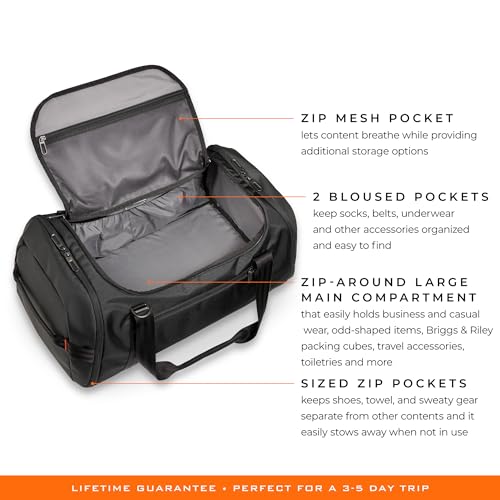 Briggs & Riley 27" Medium Upright Duffle - Checked Luggage for Travel, Suitcases with Wheels, Softside Rolling Bag for Men & Women, Self-Repairing Zipper - ZDX Collection, Black