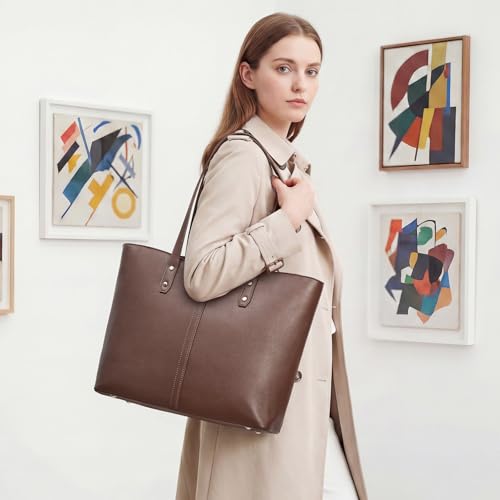 S-ZONE Tote Bag for Women Work Totes Large Vegan Leather Purses and Handbags Women's Shoulder Bag with Luggage Strap for Travel Commuting Office Teacher Coffee