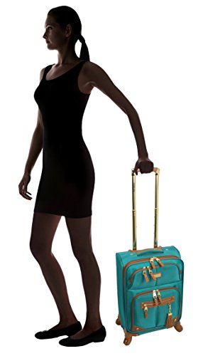 Steve Madden Designer-Gepckkollektion Leichter Softside-Koffer fr Damen und Herren strapazierfhige 50,8 cm groe Tragetasche mit 4 rollenden Spinner-Rdern, Harlo Teal Blue, 20in, Carry on Bag With