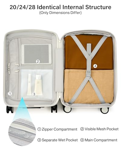 Hanke 20 Inch Expandable Carry On Luggage, 22x14x9 Airline Approved, TSA Lock Hard Shell Lightweight Suitcase for Men Women (Smoke White)